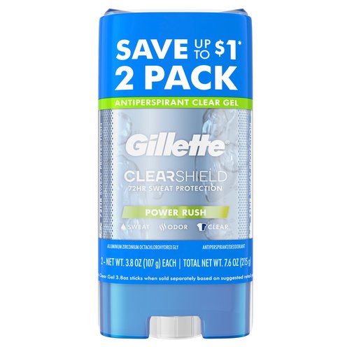Gillette Base A/P Deodorant Gel Power Rush Twin Pack,3.08oz