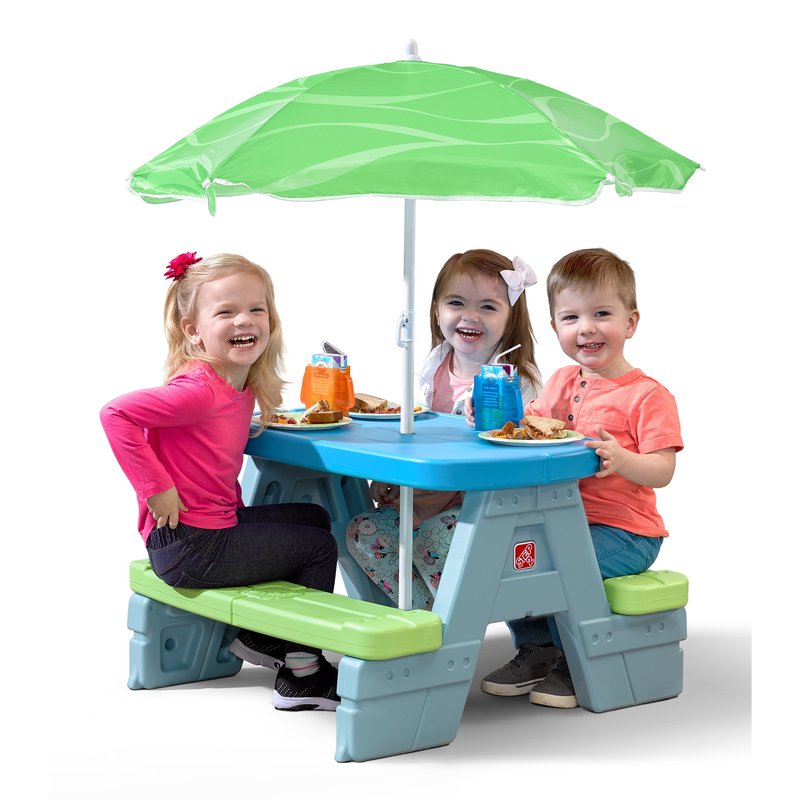 Step2 Sun And Shade Picnic Table With Umbrella Set 3 Step2 Sun And Shade Picnic Table With Umbrella Set