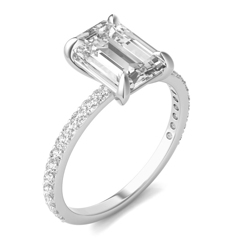 Charles & Colvard Forever Bright 2 9/10 cttw Moissanite Basket Emerald Solitaire with Side Stones Engagement Ring