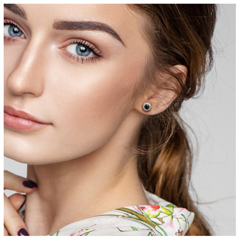 Sofia B. 2 1/5 cttw Black Diamond Rounmd Cut and White Diamond Halo Stud Earrings