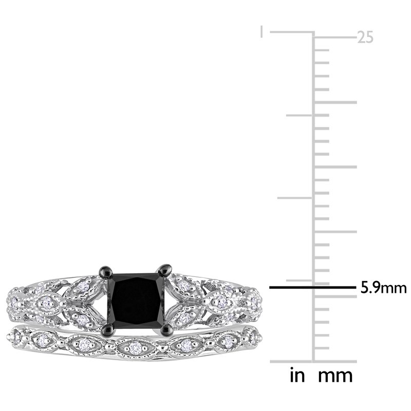 Sofia B. 1 ct Black Diamond Princess Cut And White Diamond Engagement Ring Set