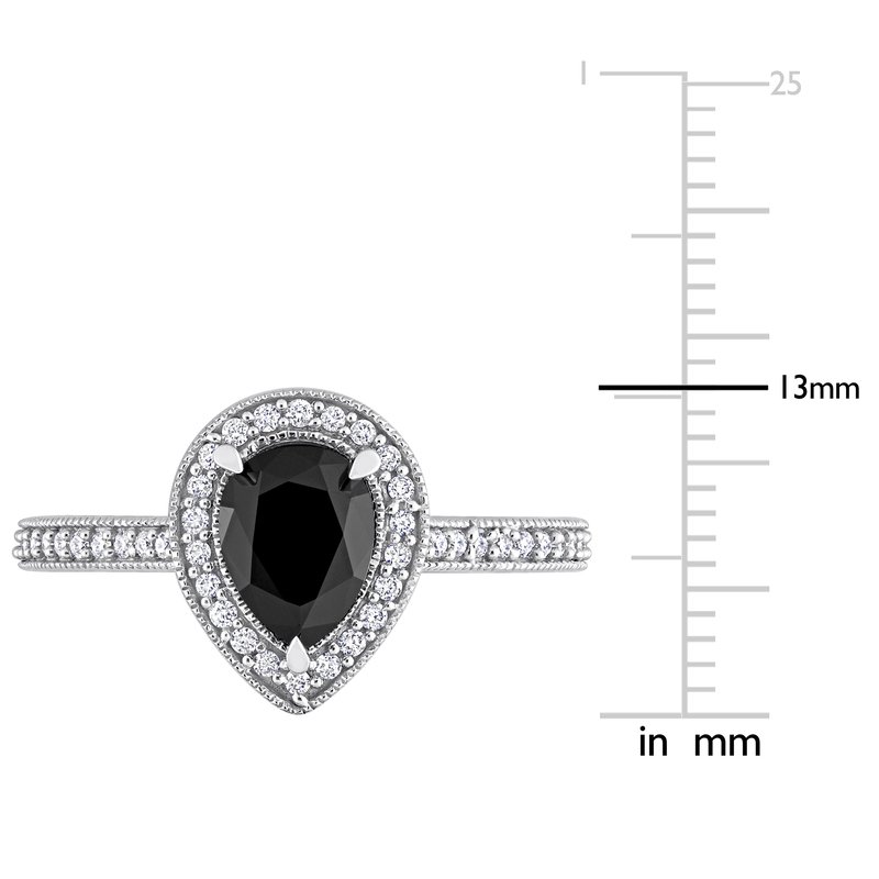 Sofia B. 1 1/4 cttw Black Diamond Pear Cut and White Diamond Halo Ring