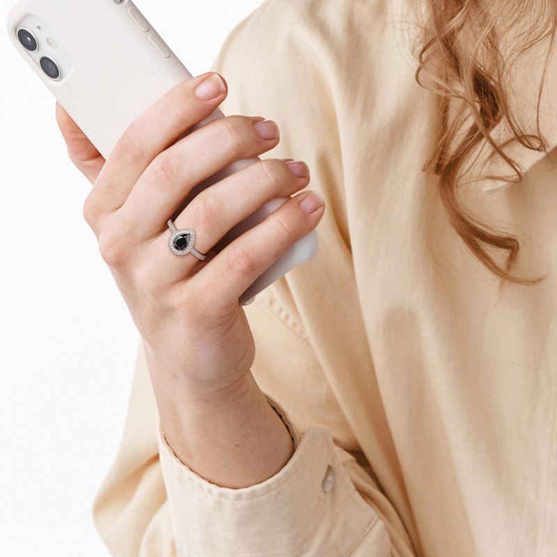 Sofia B. 1 1/4 cttw Black Diamond Pear Cut and White Diamond Halo Ring 3 Sofia B. 1 1/4 cttw Black Diamond Pear Cut and White Diamond Halo Ring