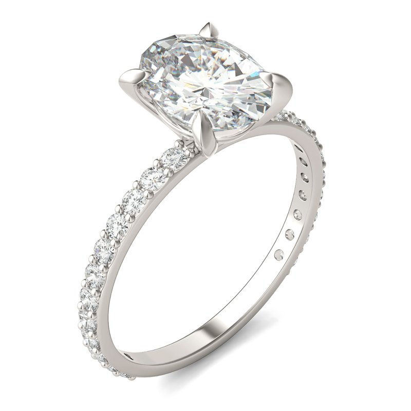 Charles & Colvard Forever Bright 2 1/2 cttw Moissanite Basket Oval Solitaire with Side Stones Engagement Ring