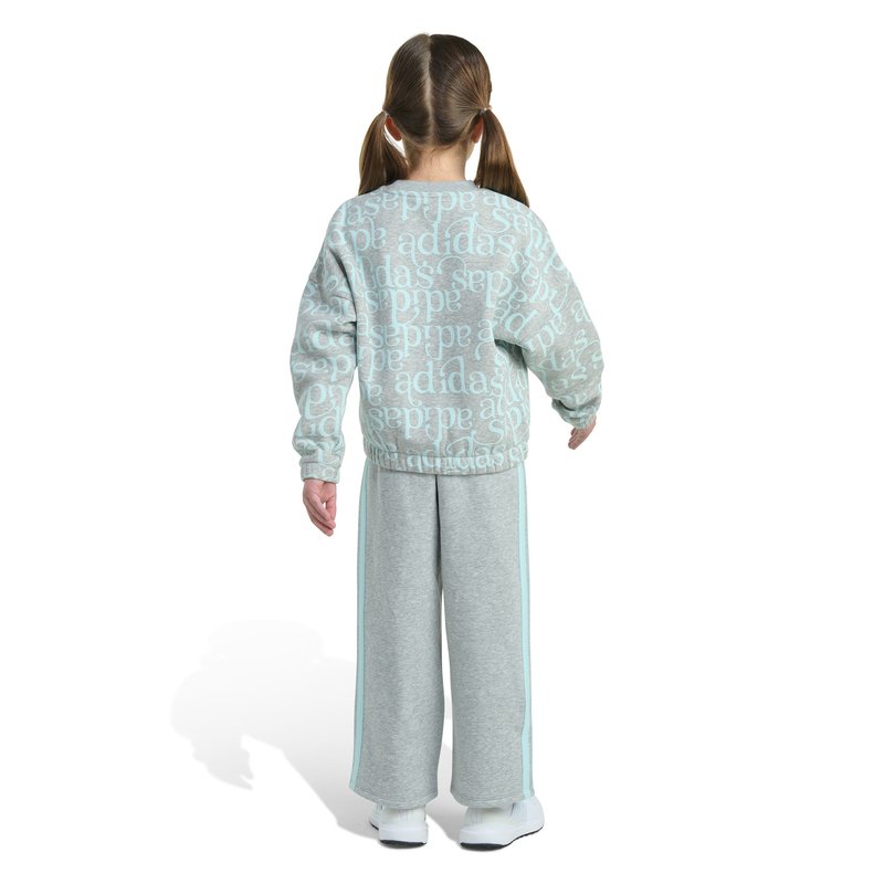 Adidas Little Girls' Logo Crew Wide Leg Pant Set