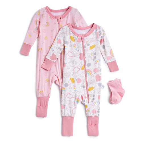 Sleep On It Infant Girls' Bamboo Coverall with Socks, 2-Pack
