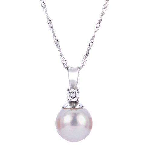 Imperial Akoya Cultured 9mm Pearl and 1/10 cttw Diamond Pendant