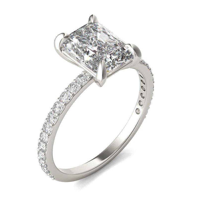Charles & Colvard Forever Bright 3 1/10 cttw Moissanite Basket Radiant Solitaire with Side Stones Engagement Ring